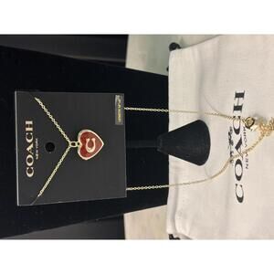 Coach New York Gold Chain Necklace with Red Heart Pendant
